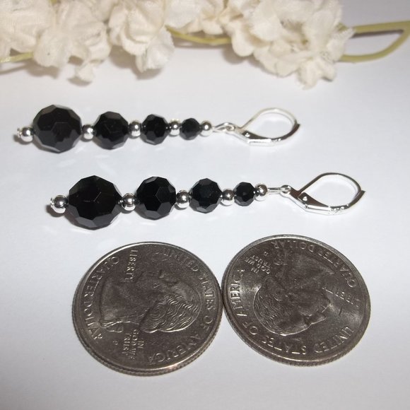 Black Earrings, Black and Silver Earrings, Earrings, Earring, Earring Set, 7641 - Picture 5 of 8